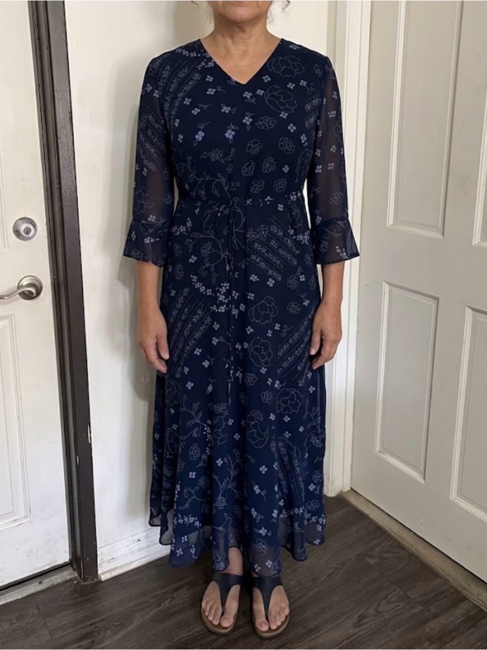 Style & Co. Navy Floral V-Neck Maxi Dress